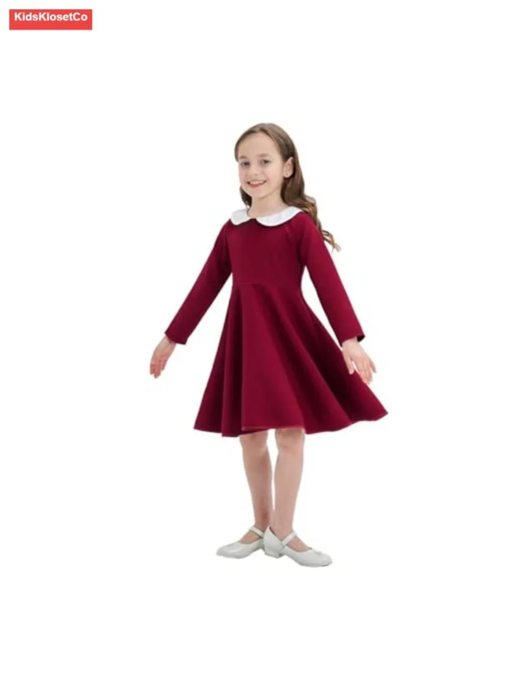 Girls Peter Pan Collar Short Sleeve Dress Vintage Flare Skater